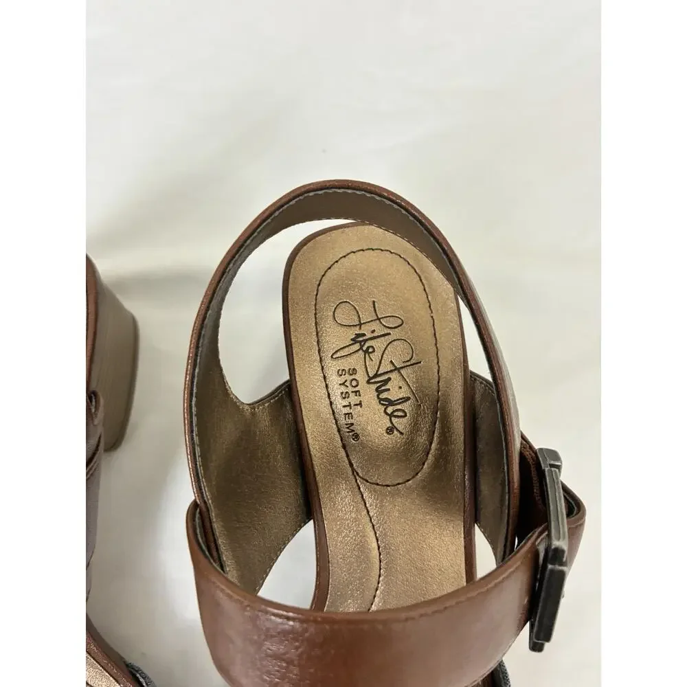Life Stride Women’s Rache Brown/Blue Women's Heel Sandals Shoes 8.0 M